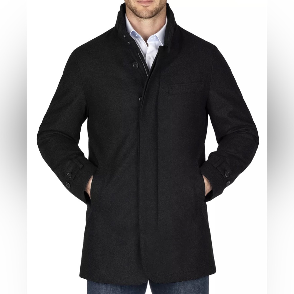 Norwegian Wool Men's Down Filled Stretch Wool Slim Car Coat Black XL